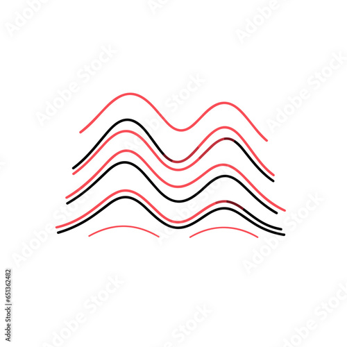 Wave frequency vector icon in minimalistic, black and red line work, japan web