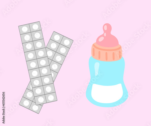 Breastfeeding as birth control or pills illustration 