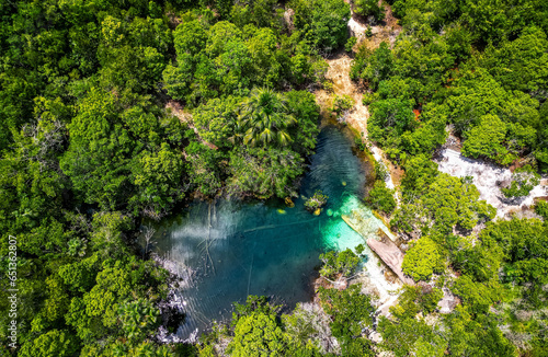 Aerial view of the Crystalline Lagoon at Presidente Figueiredo Amazonas Brazil photo