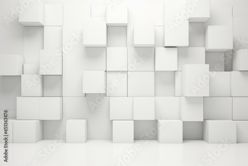 White cubes, white wall display, 3D render. Generative AI