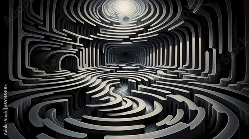 An optical illusion of shifting perspectives, labyrinths and hidden depths (Generative AI)