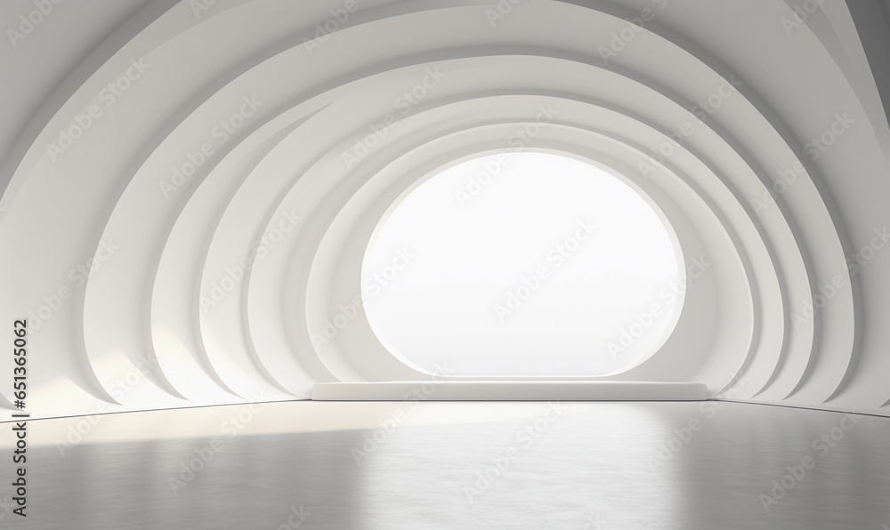 Abstract architecture background, empty white interior with round window Abstract architecture background, empty white interior with round window