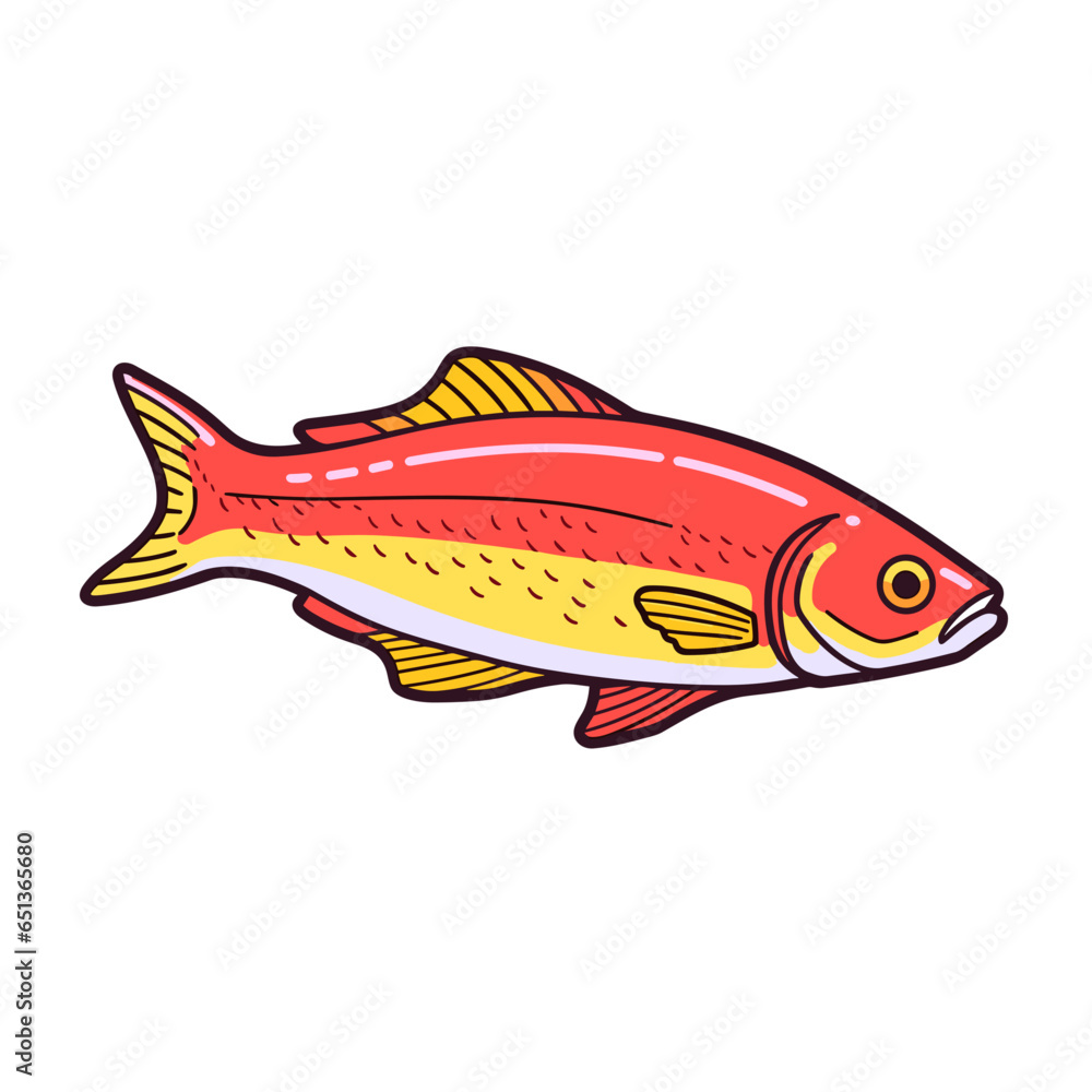 Fototapeta premium Mahi Mahi vector icon in minimalistic, black and red line work, japan web