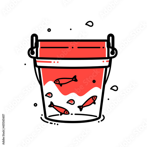 Bait Bucket vector icon in minimalistic, black and red line work, japan web