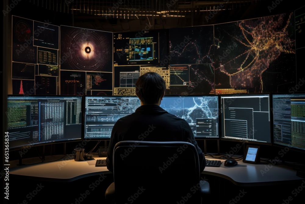 A data scientist fine-tuning a neural network model on a powerful workstation, with cascades of data flowing across the screen A data scientist fine-tuning a neural network model on a powerful workstation, with cascades of data flowing across the screen