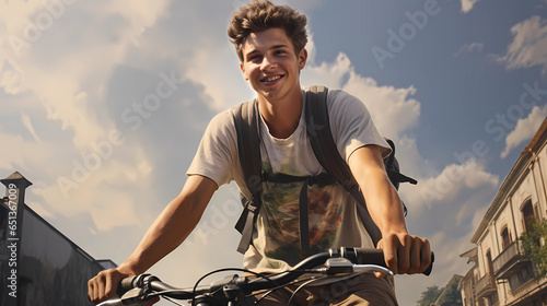 A teenager enjoys an afternoon bike ride photo