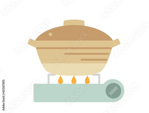 ガスコンロにかけてある土鍋のイラスト
