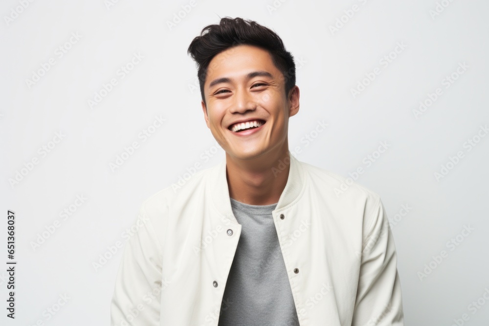 Group portrait photography of a happy Vietnamese man in his 20s against a white background Group portrait photography of a happy Vietnamese man in his 20s against a white background
