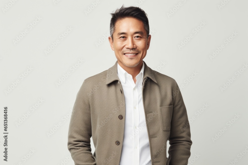 Group portrait photography of a tender Vietnamese man in his 40s against a white background Group portrait photography of a tender Vietnamese man in his 40s against a white background