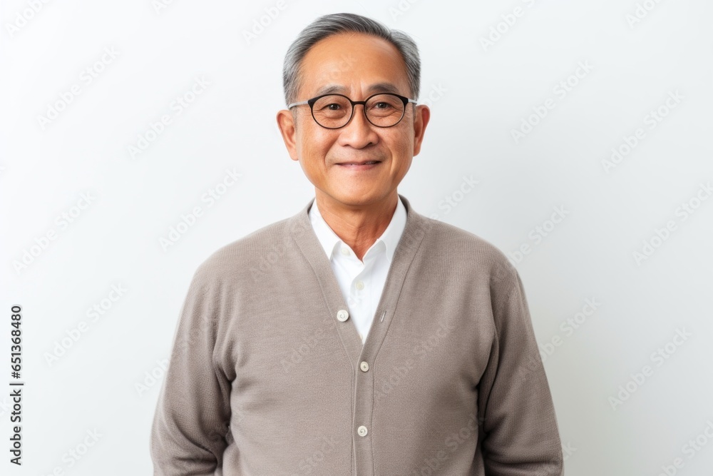 Medium shot portrait photography of a Vietnamese man in his 50s against a white background Medium shot portrait photography of a Vietnamese man in his 50s against a white background