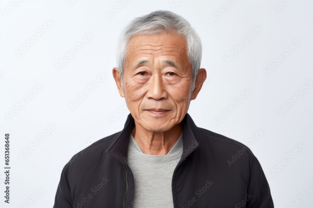 Medium shot portrait photography of a serious Vietnamese man in his 70s against a white background Medium shot portrait photography of a serious Vietnamese man in his 70s against a white background