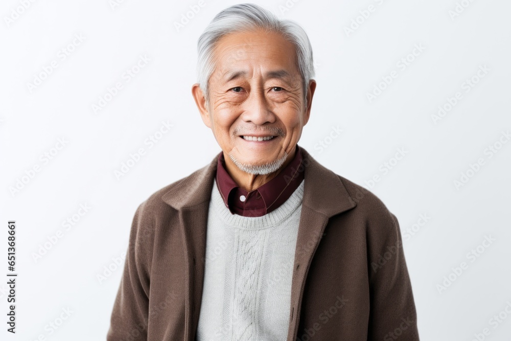 Medium shot portrait photography of a Vietnamese man in his 80s against a white background Medium shot portrait photography of a Vietnamese man in his 80s against a white background
