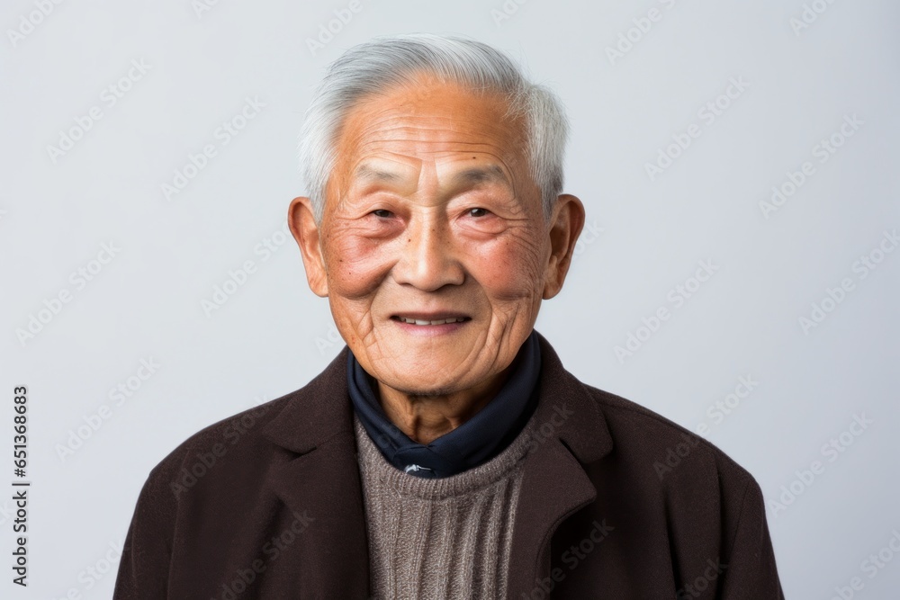 Close-up portrait photography of a 100-year-old elderly Vietnamese man against a white background Close-up portrait photography of a 100-year-old elderly Vietnamese man against a white background
