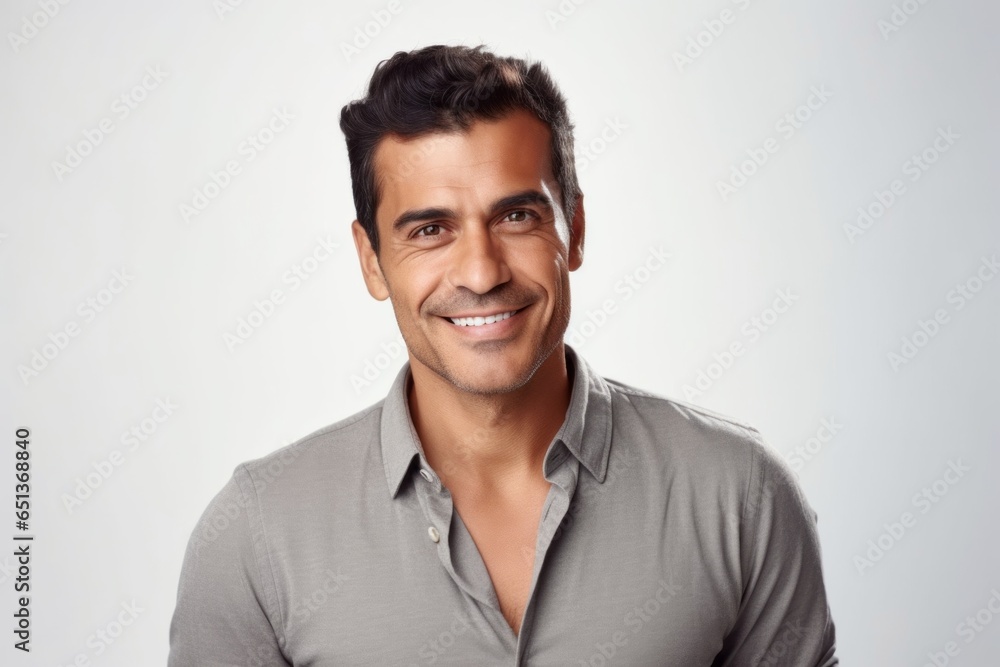 Medium shot portrait photography of a Peruvian man in his 30s against a white background Medium shot portrait photography of a Peruvian man in his 30s against a white background