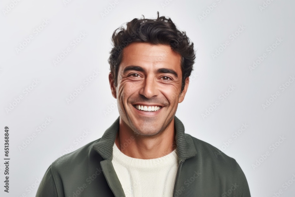 Medium shot portrait photography of a Peruvian man in his 30s against a white background Medium shot portrait photography of a Peruvian man in his 30s against a white background
