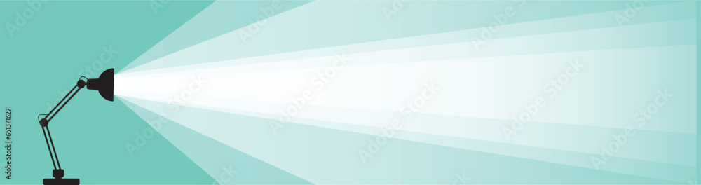 A lamp and light beam illustration. An illustration of an electric bulb and light striking forward.