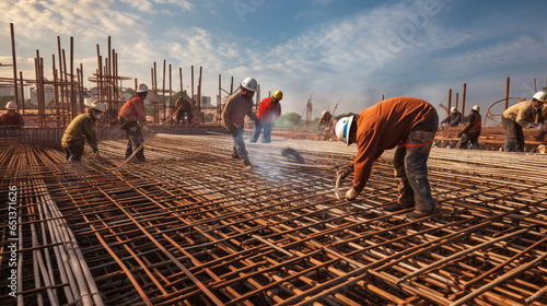 Constriction workers working on building site