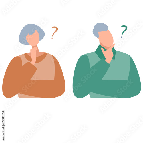 首をかしげるシニア女性とシニア男性