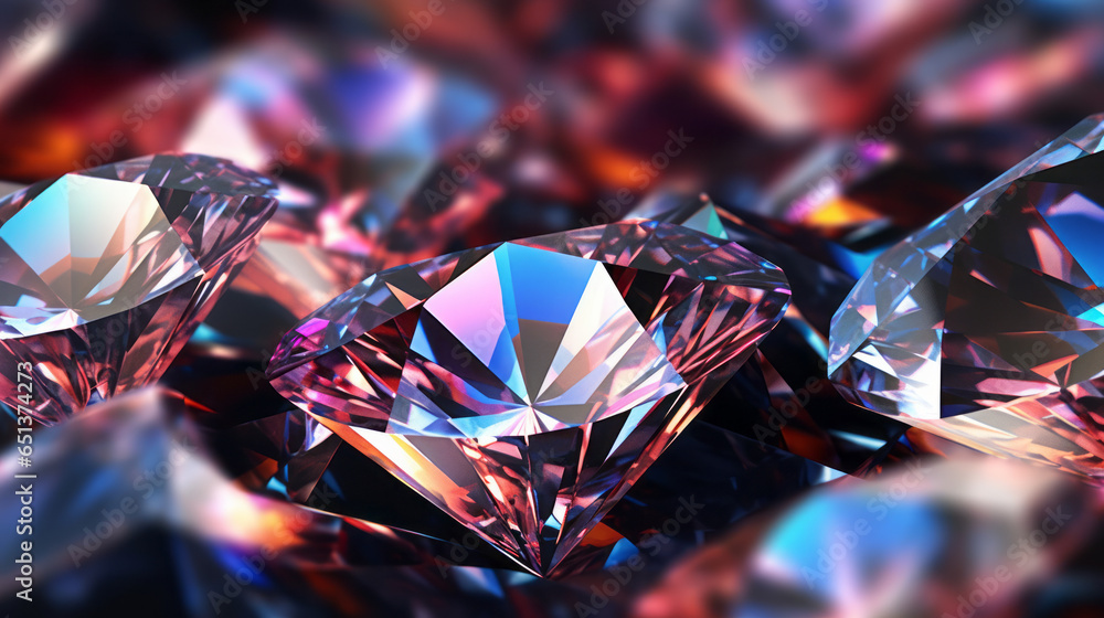 Realistic diamond crystals with caustic close up texture background. Realistic diamond crystals with caustic close up texture background.