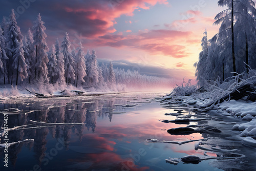 Winter, a photo realsitic landscape. AI generative
