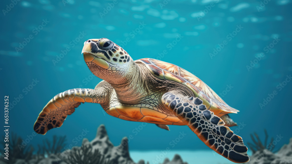 Obraz premium Fancy Sea turtle, advertising photography, Pastel color palette background