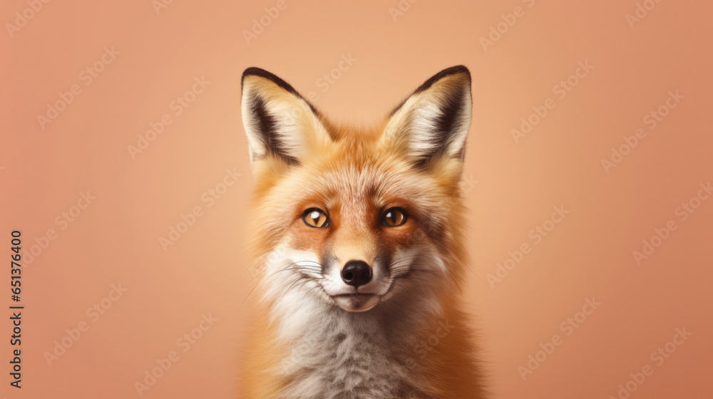 Fototapeta premium Fancy Red fox, advertising photography, Pastel color palette background
