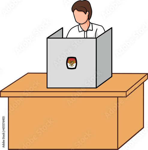 A man stands in the voting booth to chose parliament and president candidate. Voting and election concept. Democratic election. Vector cartoon illustration. Presidential Election Day.
