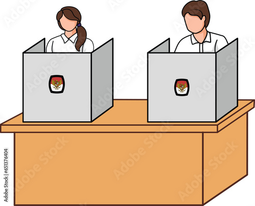 A woman and a man stands in the voting booth to chose parliament and president candidate. Voting and election concept. Democratic election. Vector cartoon illustration. Presidential Election Day.