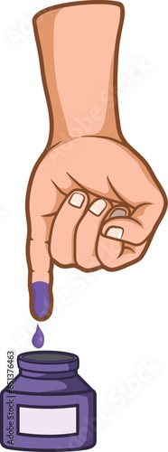 Hand with Pinkie finger dipped in ink or tint with blue color, as a sign has voted.