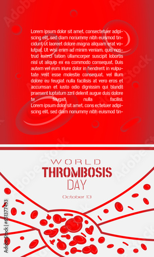 World Thrombosis Day template with blood clots in the blood vessels