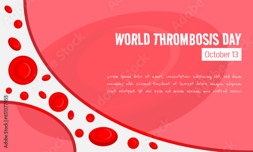 World Thrombosis Day template with platelets flow in the blood vessels
