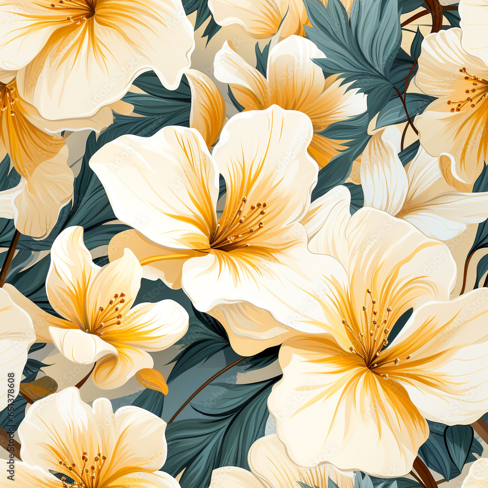 Seamless pattern Allamanda flower minimalistic design, AI generated