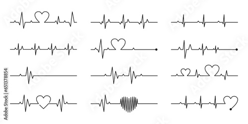 heart rhythm illustration with editable stroke, cardiogram line illustration