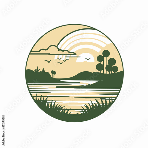 simple circular logo of swamp landscape