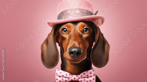 Fancy Dachshund,  advertising photography,   Pastel color palette background