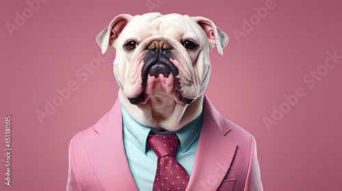 Fancy Bulldog, advertising photography, Pastel color palette background