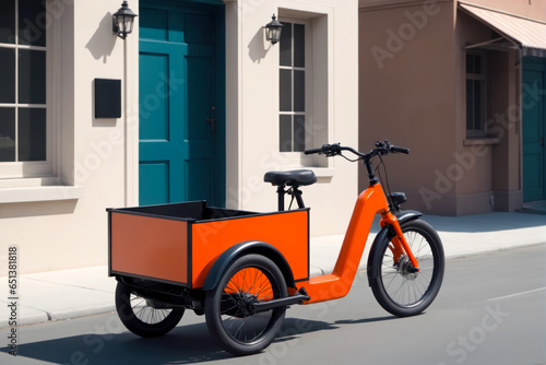 Minimalist E Cargo Trike in Striking Retro Colors  AI Generated