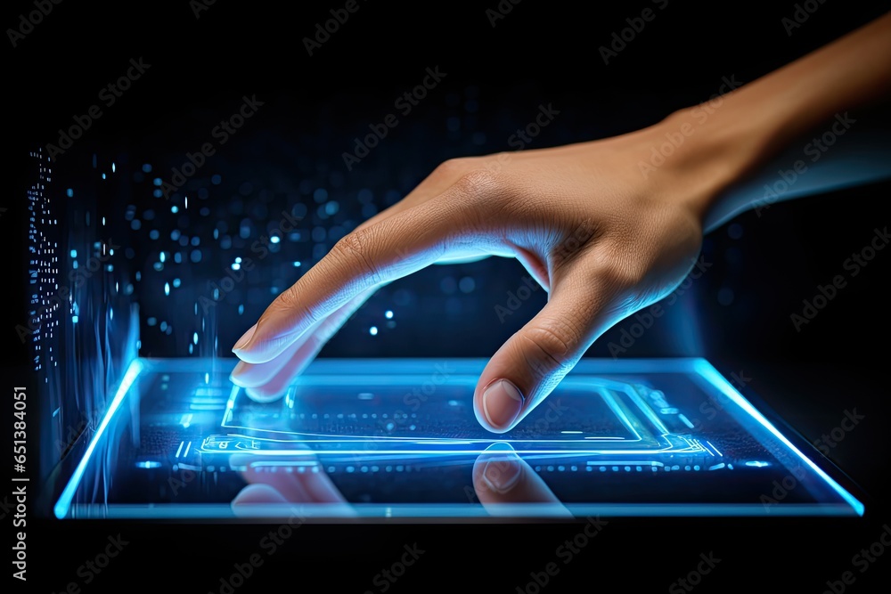 hand touching touch screen of high tech device hand touching touch screen of high tech device
