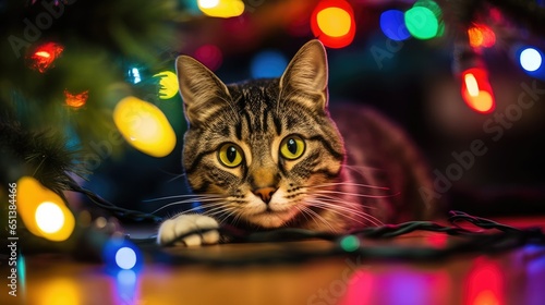 cat and christmas tree