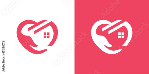 health house logo design with hand, house and heart elements.