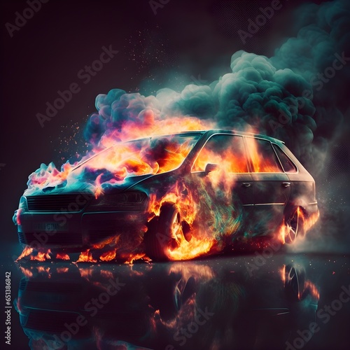 car on fire wallpaper illustration 