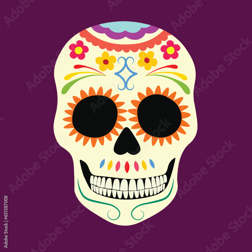 Sugar Skull flat vector in cartoon style. Day of the Dead concept. Dia De Los Muertos