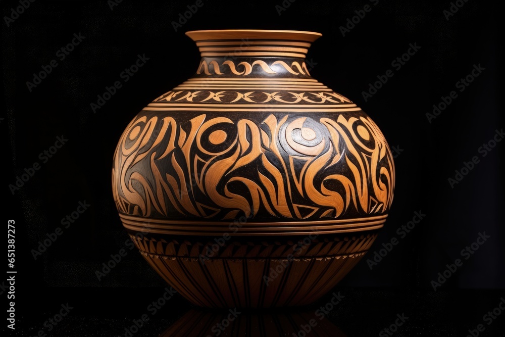 Decorative ceramic vase with geometric details, craft concept. Generative AI