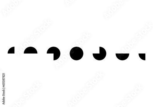 Black circle moon different phases or lunar phase waxing and waning abstract flat vector icon design