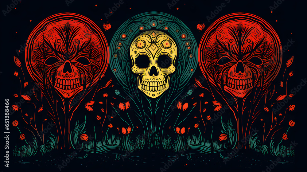 Chilling Kaleidoscope: The Haunting Spectrum of Skulls, AI Generative Chilling Kaleidoscope: The Haunting Spectrum of Skulls, AI Generative