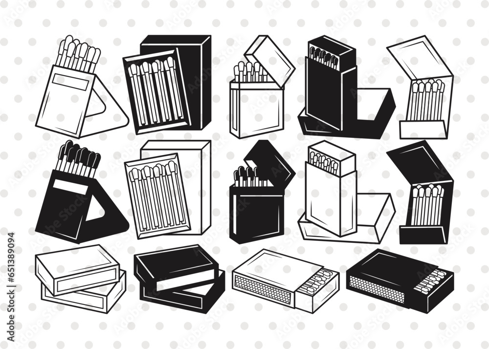 Match And Matchbox Silhouette, Match And Matchbox SVG, Wooden Matches