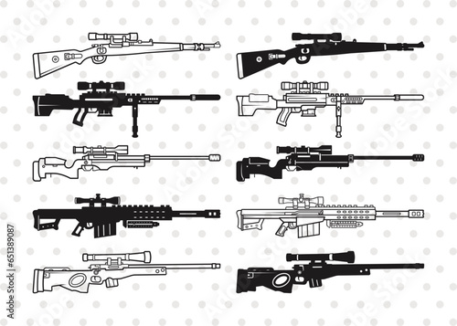 Sniper Rifles Silhouette, Sniper Rifles SVG, Arctic Warfare Magnum Svg, Tikka Sniper Rifle Svg, Barrett Mrad Svg, Telescopic Scope Svg, Sniper Rifles Bundle