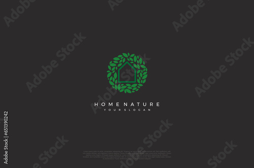 Natural house tree line art logo concept simple design. Vector illustration
