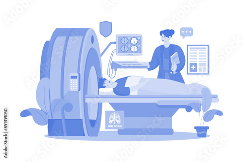 Doctor showing an MRI scan to a male patient