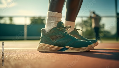 Close-up of stylish sneakers worn by an african-american individual photo